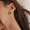 boucles d'oreilles en forme de fleur avec une pierre bleue au centre