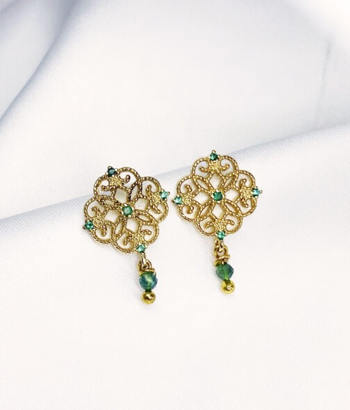 Boucles d'oreilles discrète dorée et verte